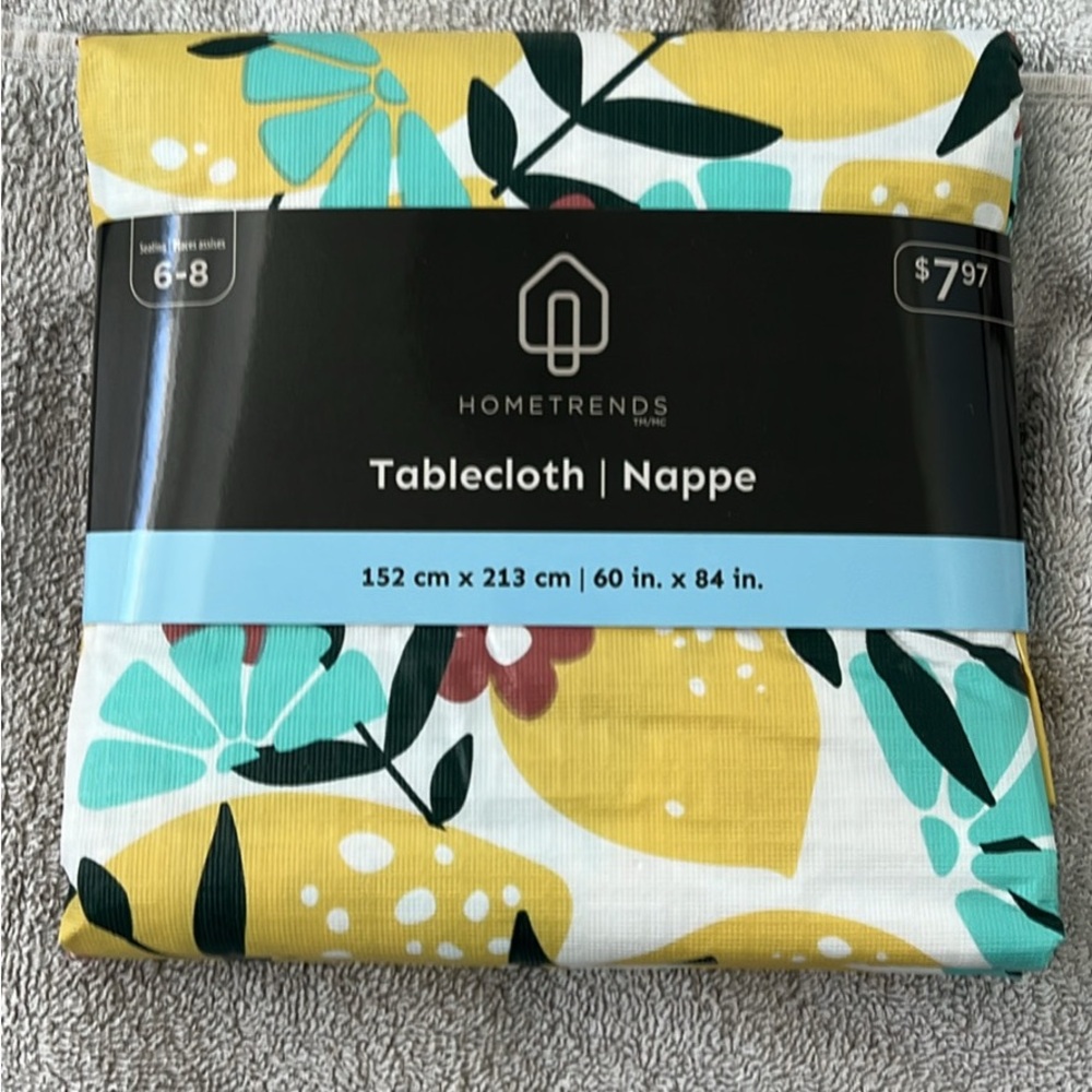 Hometrends Floral Tablecloth with Yellow and Teal Accents